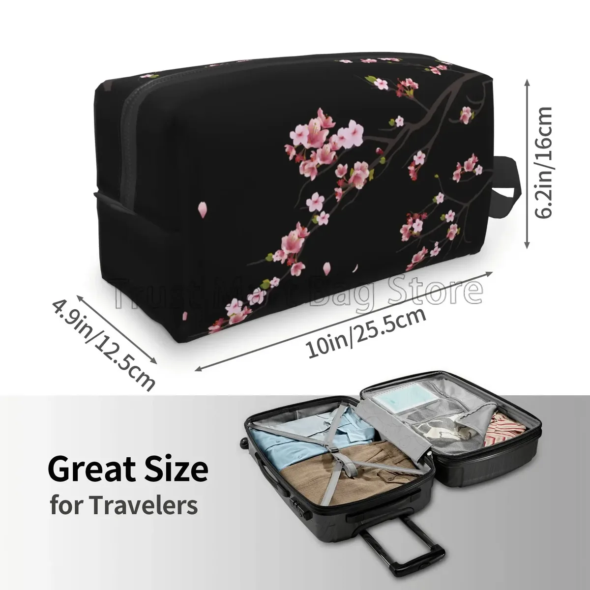 sacs à cosmétiques japonais sakura imprimés fleurs de cerisier pour femmes, pochette de toilette de voyage à fermeture éclair, grand sac de maquillage résistant à l'eau, cadeau