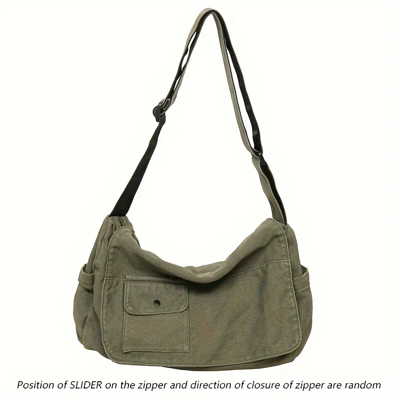 sac messager en toile décontracté, sac à bandoulière polyvalent à rabat de grande capacité pour étudiant, sac à bandoulière réglable pour hommes et femmes