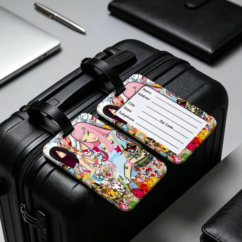 étiquette de bagage anti-perte en pvc durable, avec carte d'information, légère, pour identification des bagages, inspirée de l'anime japonais t-tokidoki