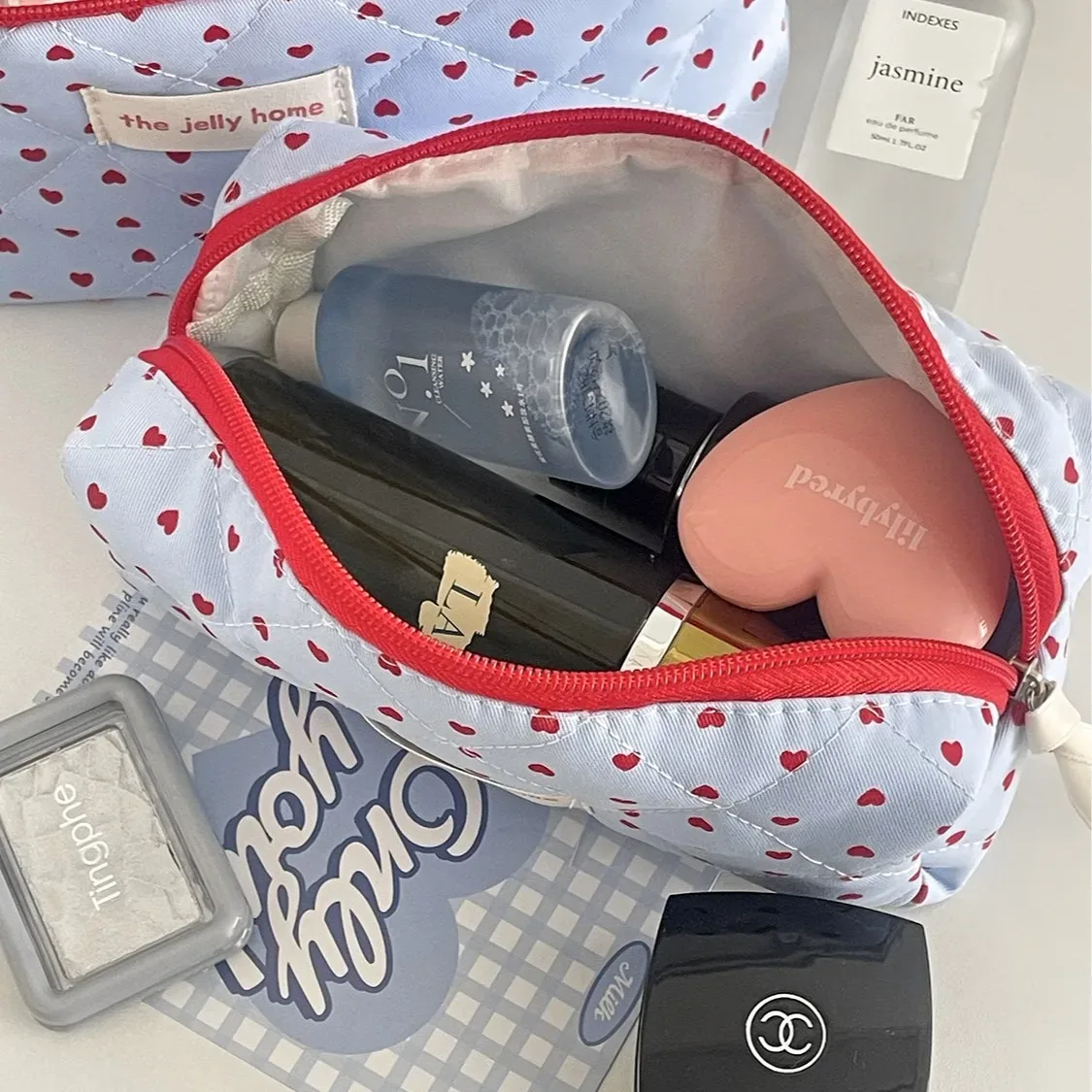 sac à cosmétiques bow flower, sac de toilette de grande capacité, sac de rangement matelassé de style court, sac à main souple portable