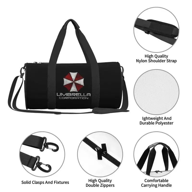 sac de voyage rond imprimé umbrella corporation, imperméable, durable, pour le sport, la gym, le fitness, avec compartiment pour chaussures et poche pour vêtements mouillés