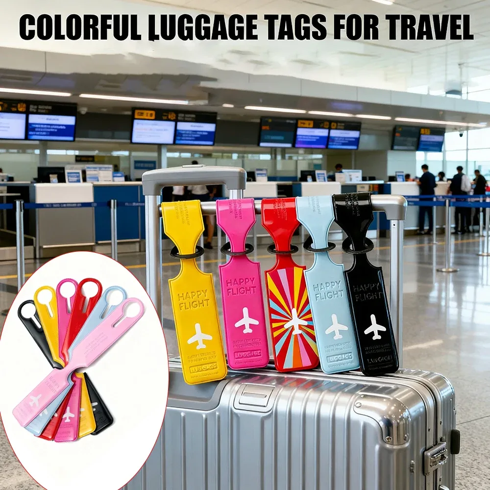 étiquette bagage plastique motif avion happy flight couleur marron doré usage voyage identification valise nom adresse