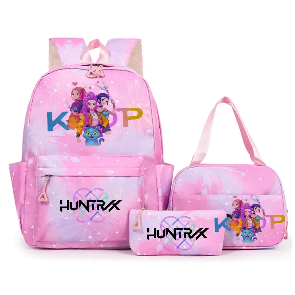 ensemble de sacs à dos imprimés kpop demon hunters avec sac à lunch et trousse à crayons, sac à dos d'extérieur léger et respirant de grande capacité