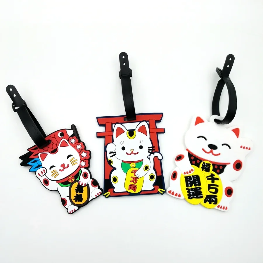 1 pièce/2 pièces/3 pièces zhaocai chat étiquette de bagage pendentif voyage essentiel aéroport bagages anti perte étiquette d'identification nom de bagage unisexe