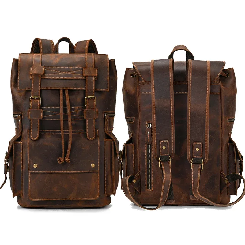 2025 nouveautés sac à dos en cuir pour hommes mâle en cuir véritable ordinateur portable voyage sac à dos 17 pouces sac à dos sac choisi hommes mâle grand
