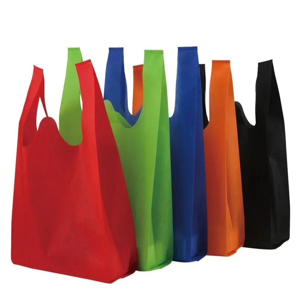 sac de courses non tissé de couleur unie, grande capacité, sac à main épais et écologique, sac fourre-tout portable et pratique, réutilisable, 50 pièces