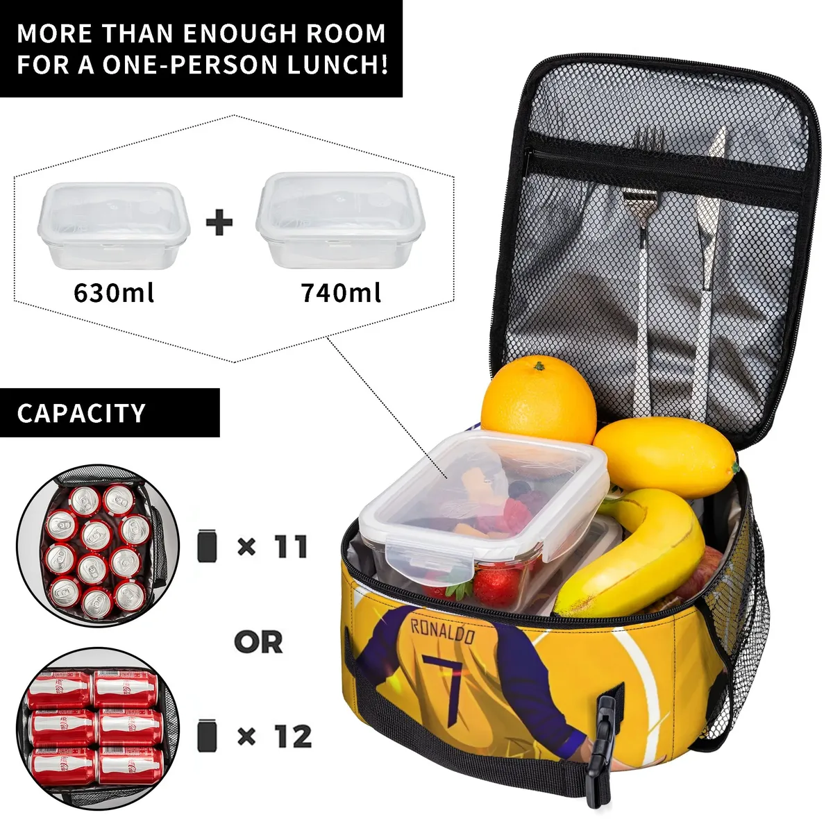 sac isotherme de football ronaldo cr7, sac à repas, boîte à lunch étanche, sac fourre-tout pour hommes et femmes, pour le travail et les activités de plein air