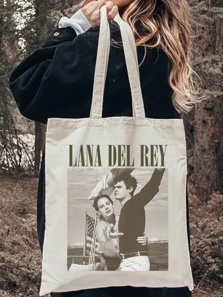 1 pièces vintage lana del rey ldr voile graphique toile fourre-tout épaule shopper sac de rangement sac de voyage sac à main et sac cadeau de shopping