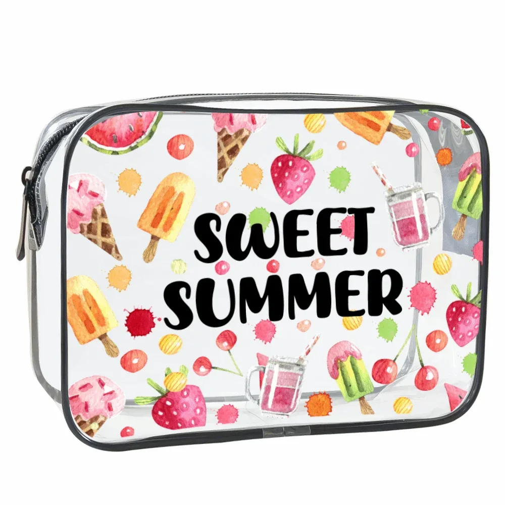 sac de maquillage tendance de grande capacité, sac à cosmétiques visible sur le thème de la plage, sac de rangement portable multifonctionnel pour femmes