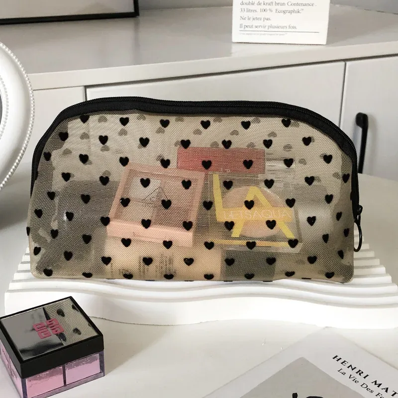 trousse de maquillage d'extérieur personnalisée en maille de nylon transparente, sacs à cosmétiques, pochette d'organisation de voyage, fermeture éclair, maquillage de plage, sac à main pour femmes