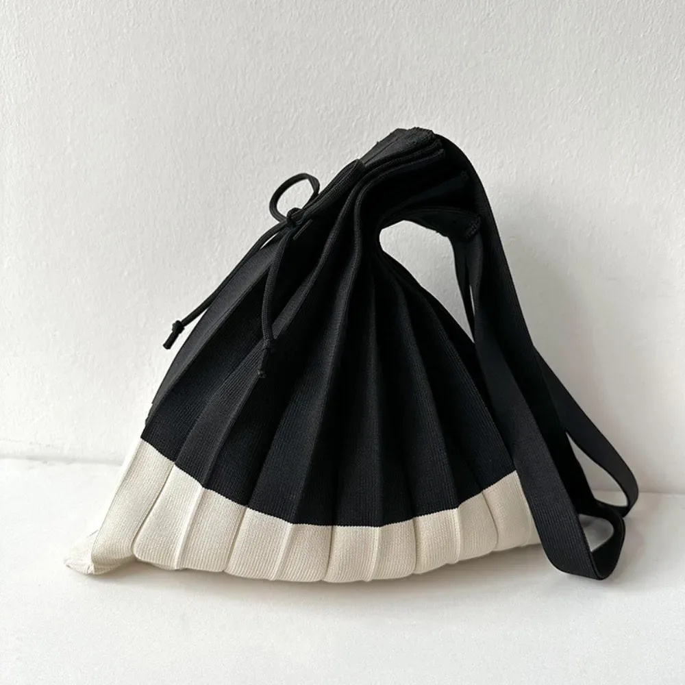 sac à main pliable en tricot, sac de shopping, pochette d'épaule, sac écologique pliable, sac de voyage à grande capacité, couleur contrastée, plissé.