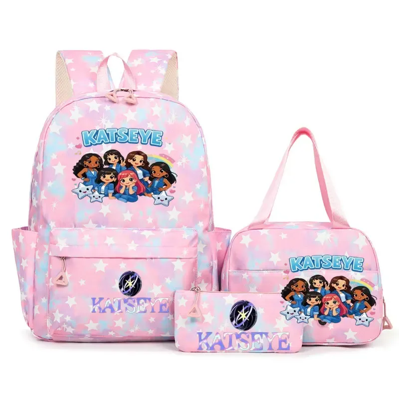 sac à dos scolaire pour étudiants avec imprimé amusant hot katseye, ensemble de sacs à dos, sac à déjeuner et trousse à crayons, sac à dos populaire pour enfants et adolescents, couleur bonbon