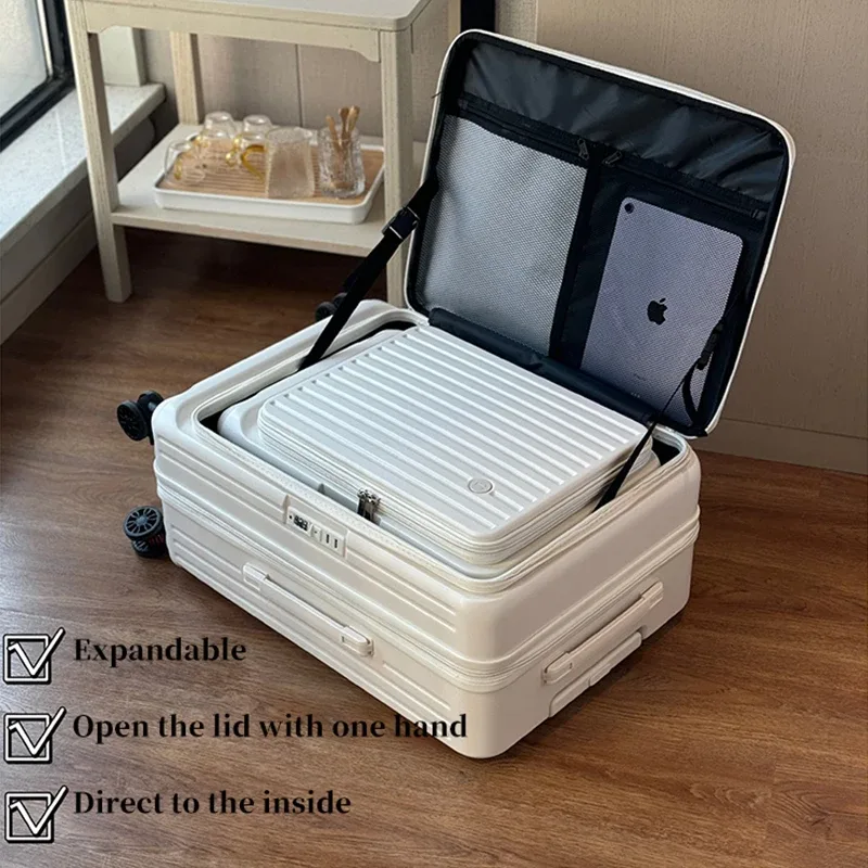 ensemble de bagages à roulettes rigide extensible avec ouverture latérale – valises à main et à carreaux, anti-choc et verrouillage par mot de passe