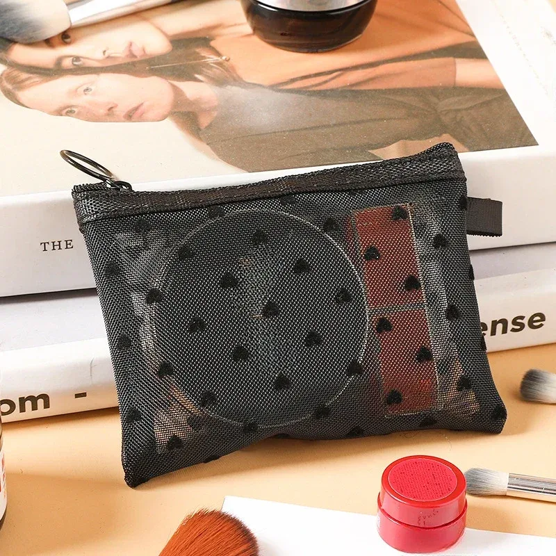 sacs à cosmétiques transparents en maille, petite et grande trousse de maquillage noire, trousse de toilette de voyage portable, trousse de rangement pour rouge à lèvres, poudres, 1pc