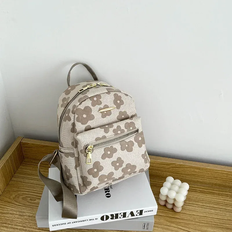 mini petit sac à dos à bandoulière en cuir pu, pochette multifonction pour téléphone pour dames, sac à dos d'école imprimé floral pour dames
