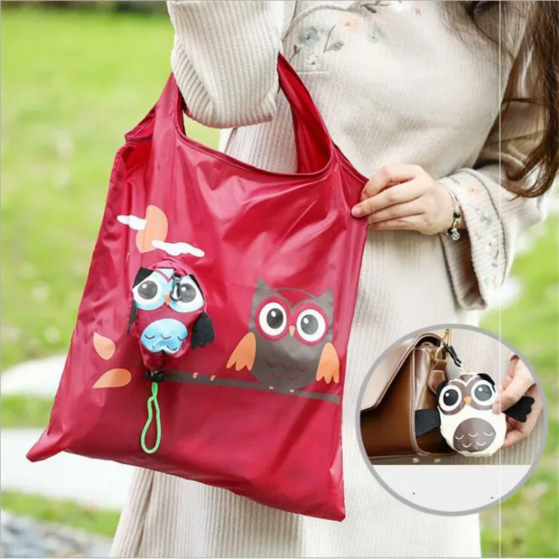 sac de courses pliable en forme de hibou, fourre-tout réutilisable, sac à bandoulière de voyage portable, sacs de rangement pliants, organisateur de maison