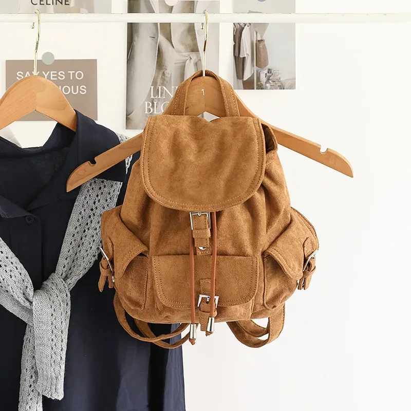 sac à dos en daim noir pour femme, sac à bandoulière décontracté pour trajets quotidiens, sac de voyage polyvalent pour femme, sac d'école, mochilas, bolsa