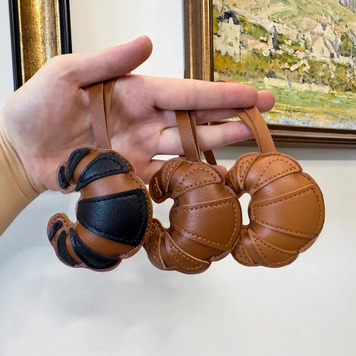 breloque de sac croissant en cuir pu, porte-clés de sac à dos kawaii, accessoire doux fait à la main, mignon couple ami, bijoux cadeau