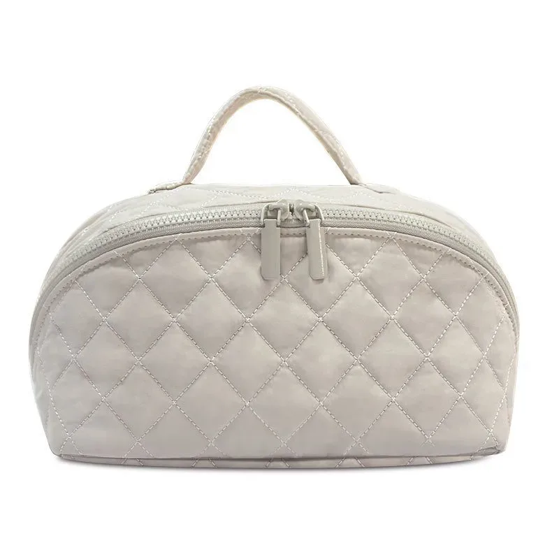 sac cosmétique matelassé de luxe pour femmes, organiseur de maquillage grande capacité, pochette de rangement pour articles de toilette de voyage avec poignée
