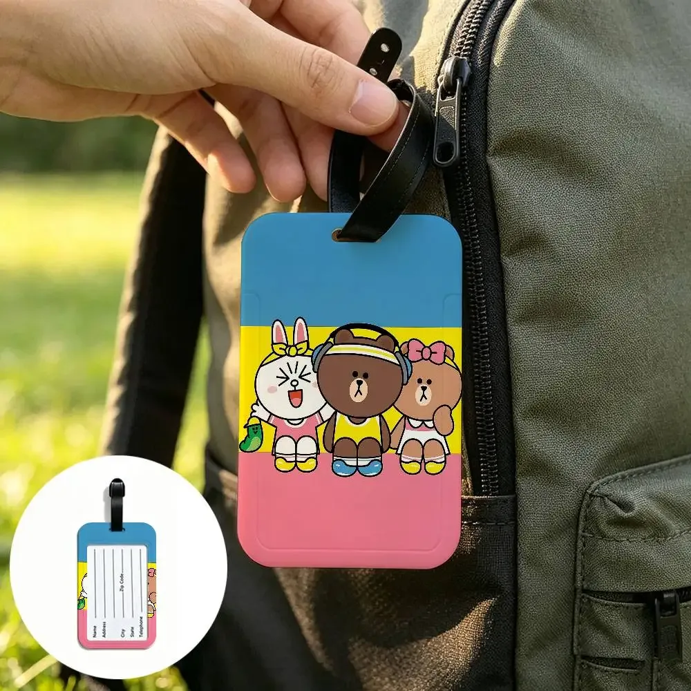 l-line animation friends étiquette de bagage universelle en pvc anti-perte avec carte d'information pour valise et sac à dos