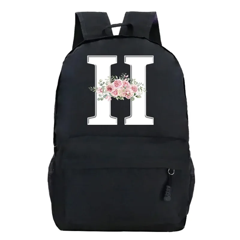 étudiant dames rose floral alphabet blanc impression sac à dos femmes fleur harajuku cartables femme rose lettre sac à bandoulière