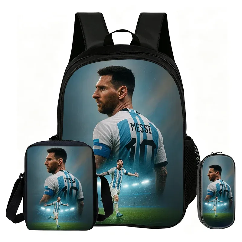 sac dos nylon motif messi noir bleu blanc format 20 35 litres bandoulière arquée fermeture éclair informatique unisexe usage voyage école sport