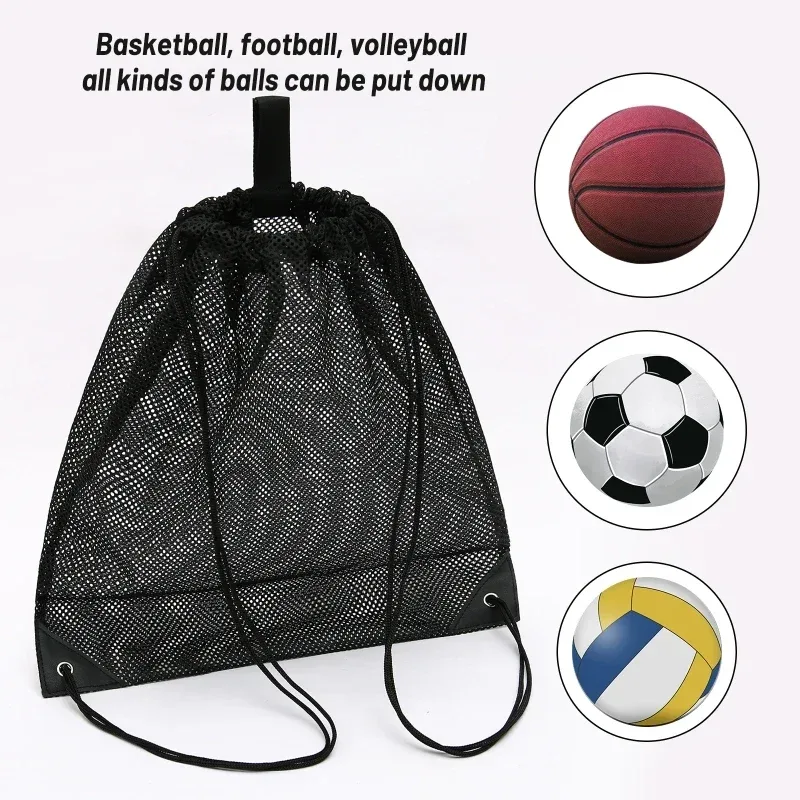 sac à dos en maille noire, sac de rangement portable à cordon pour football, basketball, sport, voyage, gym, plage, jouets, randonnée, shopping, natation