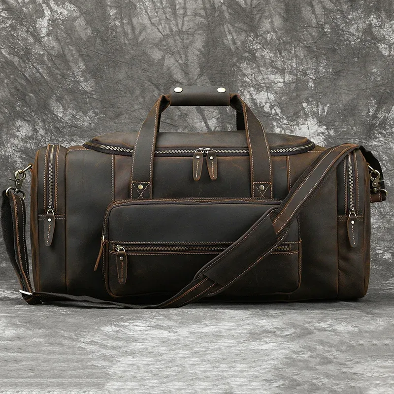 sac à bagages en cuir de grande capacité pour hommes, sac de voyage masculin, sacs de sport, sacs de week-end sur les bagages, sacs à main de nuit