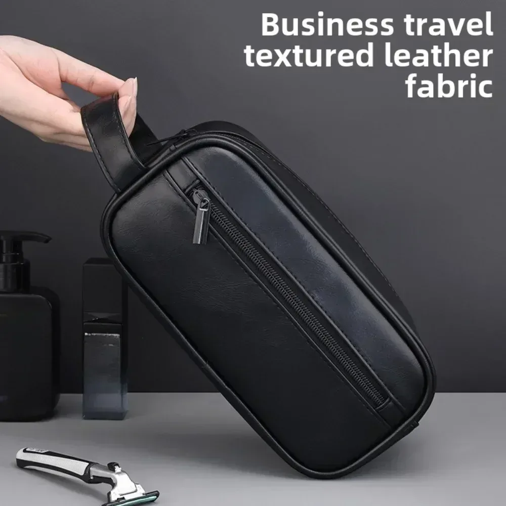 sac de lavage en cuir pour hommes, sac de voyage, voyages d'affaires, sac à cosmétiques portable, grande capacité, conception multi-poches, sac de lavage en cuir