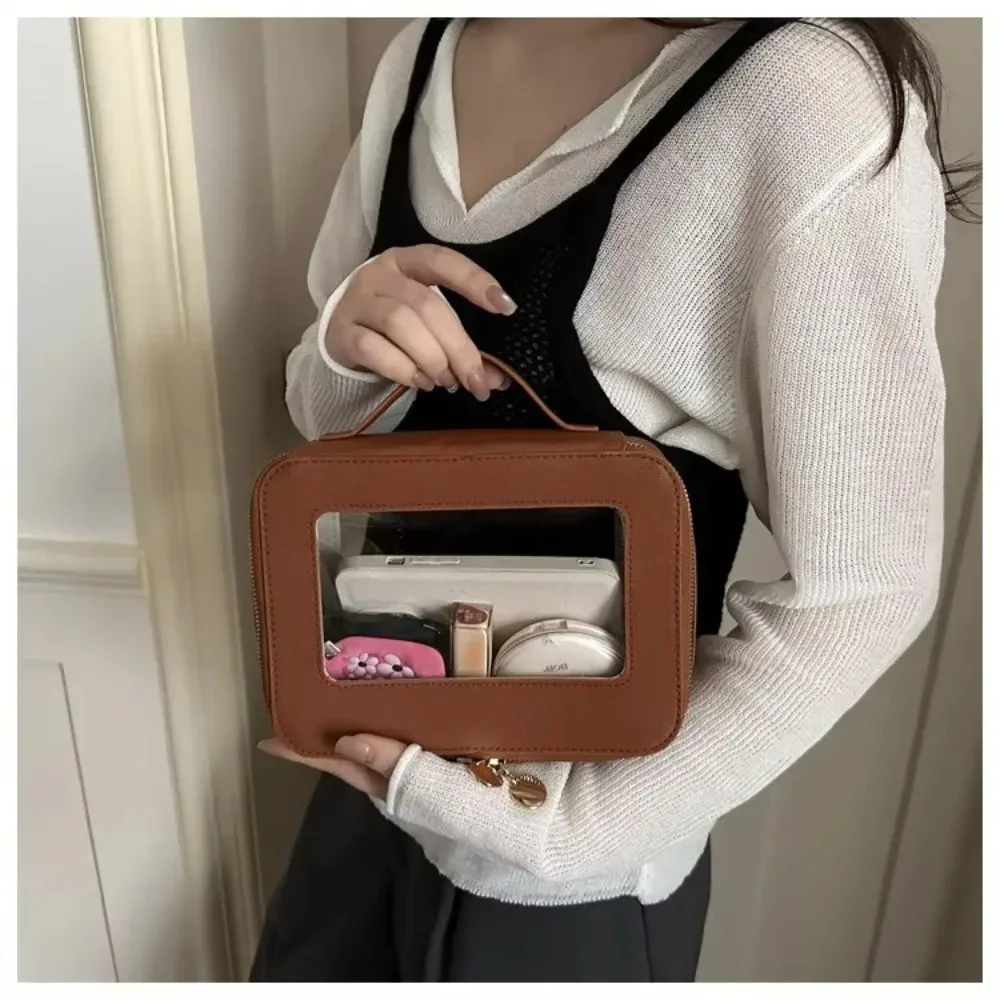 sac de voyage transparent portable en pvc, trousse de maquillage à poignée, grande capacité, petit sac carré, sac à main