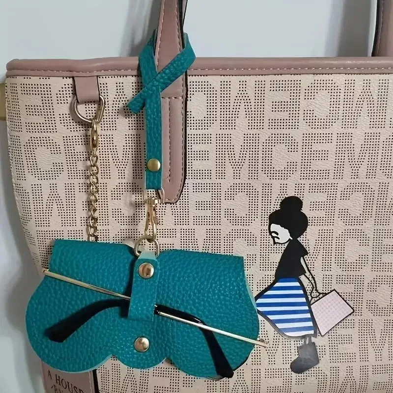 étui à lunettes en cuir pu gaufré litchi, mignon, avec cordon, pour lunettes de soleil et de lecture, sac de rangement portable de voyage