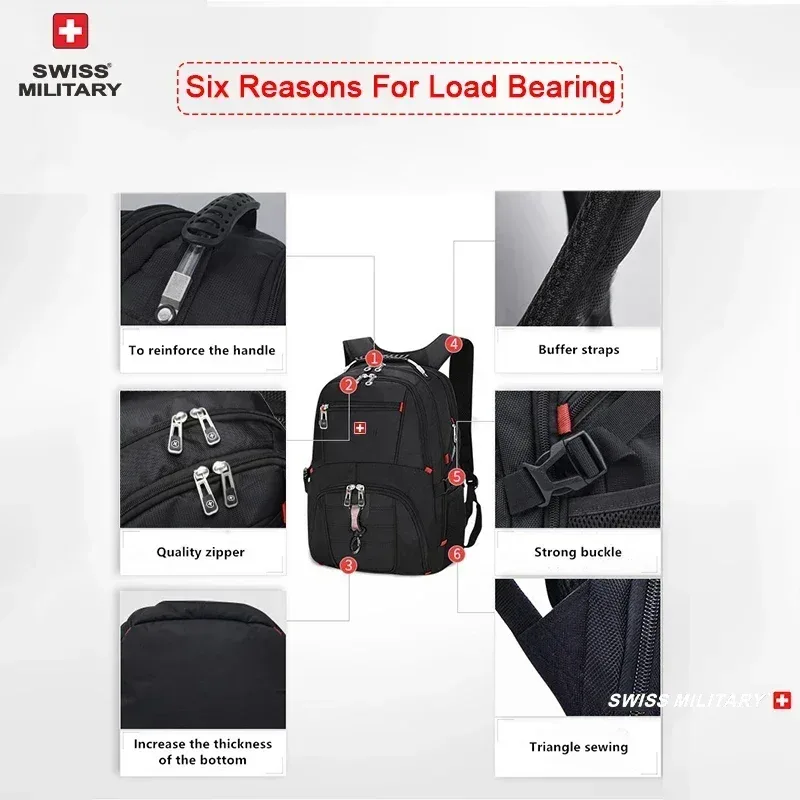 sac à dos pour ordinateur portable swiss 17' imperméable avec port de charge usb, sac à dos multifonctionnel de style suisse, cartable, sac de randonnée, sac de voyage