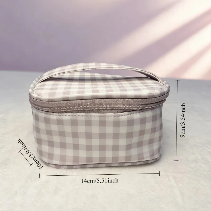 sac à main mignon à carreaux rouges et violets pour femmes, trousse de maquillage portable de voyage, petite et grande trousse de toilette cosmétique avec fermeture éclair
