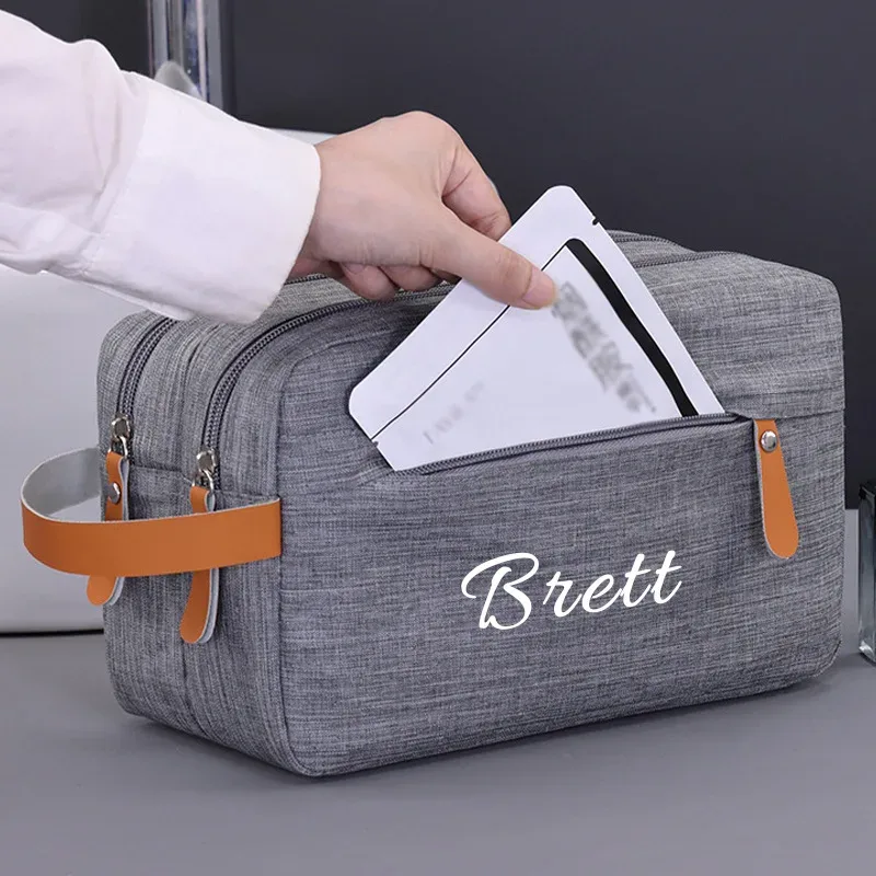 sac de toilette personnalisé pour homme avec broderie de nom, sac de toilette double couche en tissu oxford grande capacité, pochette de voyage avec texte personnalisé