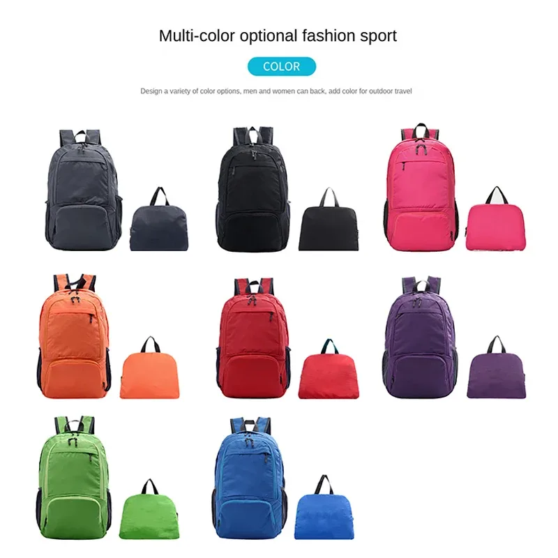 sac à dos léger et pliable avec logo personnalisé, imperméable, personnalisable, idéal pour les voyages en plein air et la randonnée.