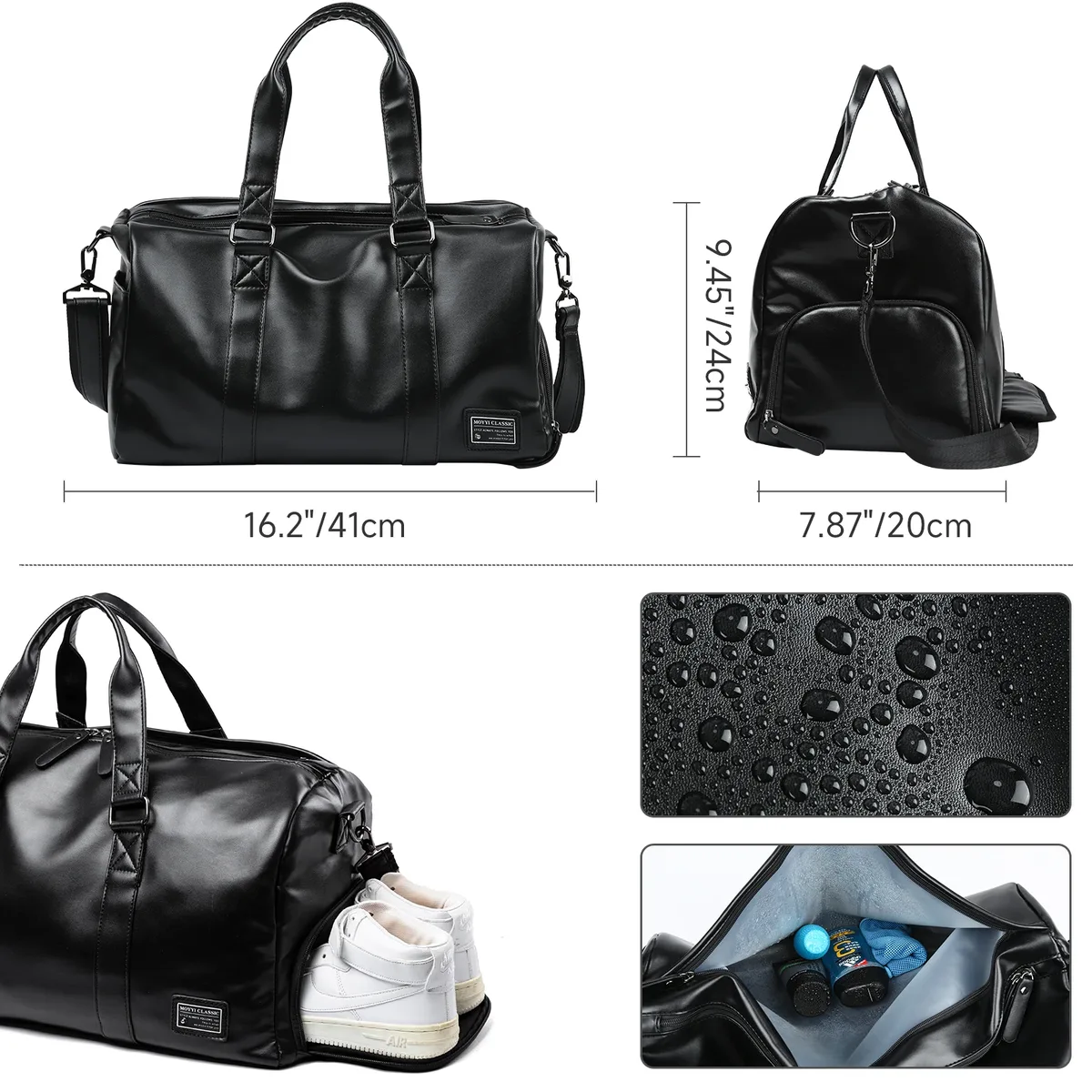 mate elan sac polochon de voyage en cuir pour hommes, sac étanche vintage avec pochette à chaussures, sac fourre-tout de week-end pour sports de nuit
