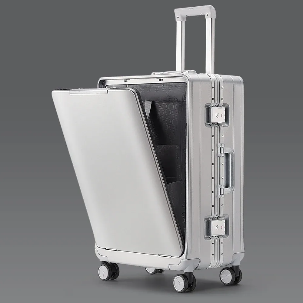 klqdzms – valise multifonctionnelle à ouverture frontale, avec cadre en aluminium, 20/24/26 pouces, grande capacité, avec mot de passe, pour voyage