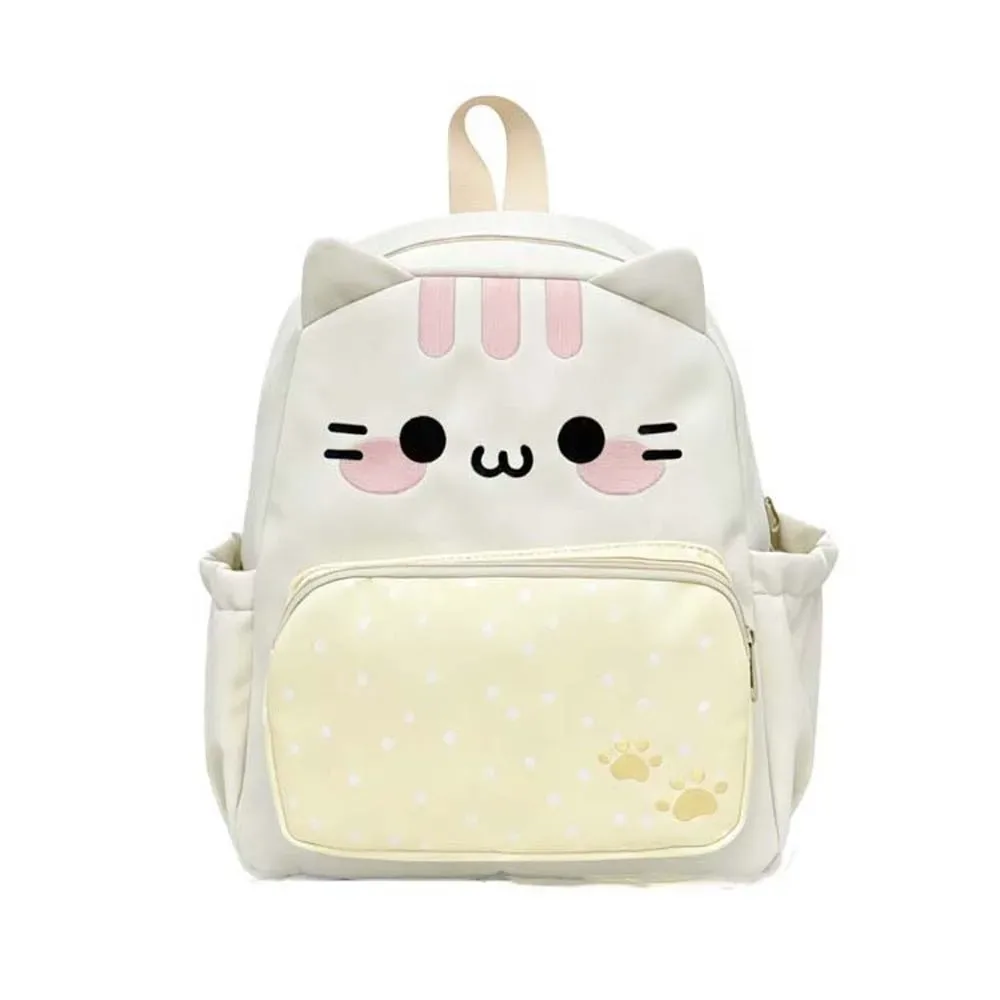 sac à dos pour chat de style japonais, grande capacité, design avec oreilles 3d, sac à dos kawaii, tons pastels, léger, motif à pois.