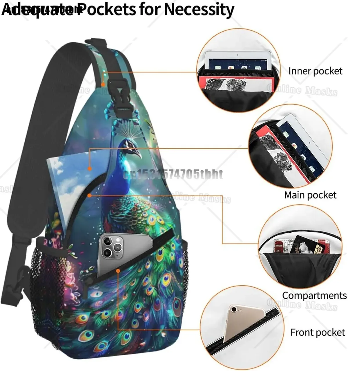 paon sac à bandoulière sac à dos bandoulière beau paon sac à bandoulière sac à dos sac de poitrine voyage randonnée décontracté sport sac à dos