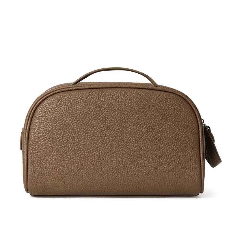 trousse de toilette en cuir grainé pour femme, grande capacité, avec poignée, idéale pour les voyages et l'usage quotidien