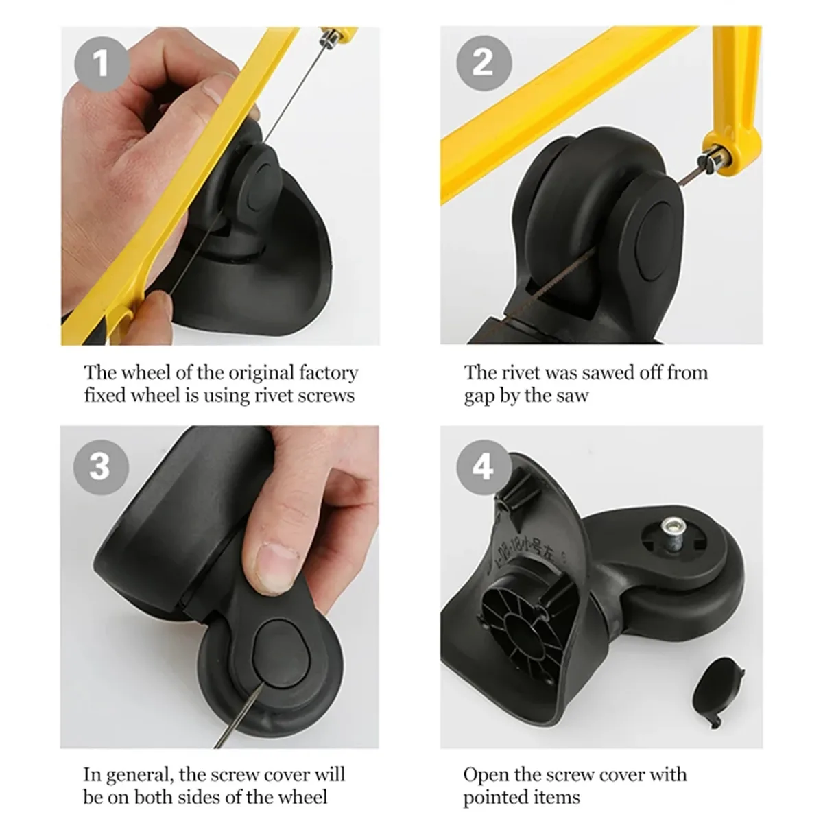 roues remplacement valise caoutchouc métal silencieuses durables kit outils vis écrous noir montage facile accessoire voyage