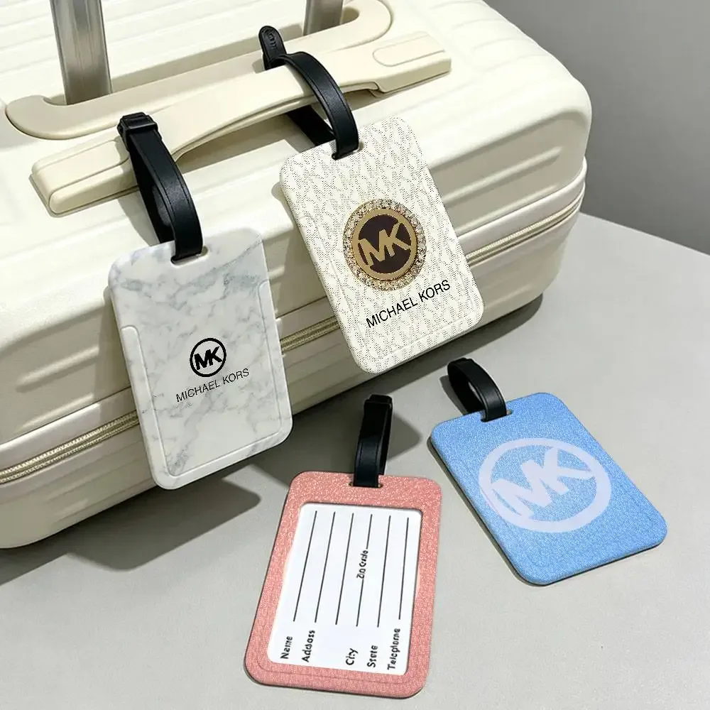 m-michaels-fashion-kors étiquette de bagage en pvc anti-perte avec porte-carte d'informations pour les voyageurs, utilisation quotidienne en extérieur