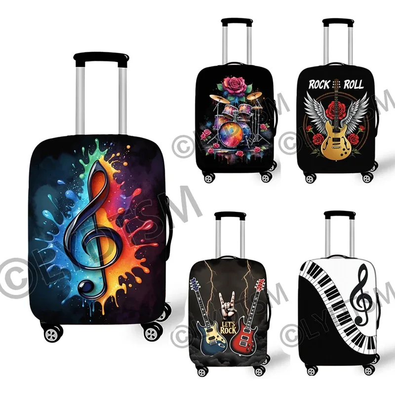 Housse Valise Polyester Motif Musical Coloré Notes Musique Roses Ailes Protection Voyage Taille Variable