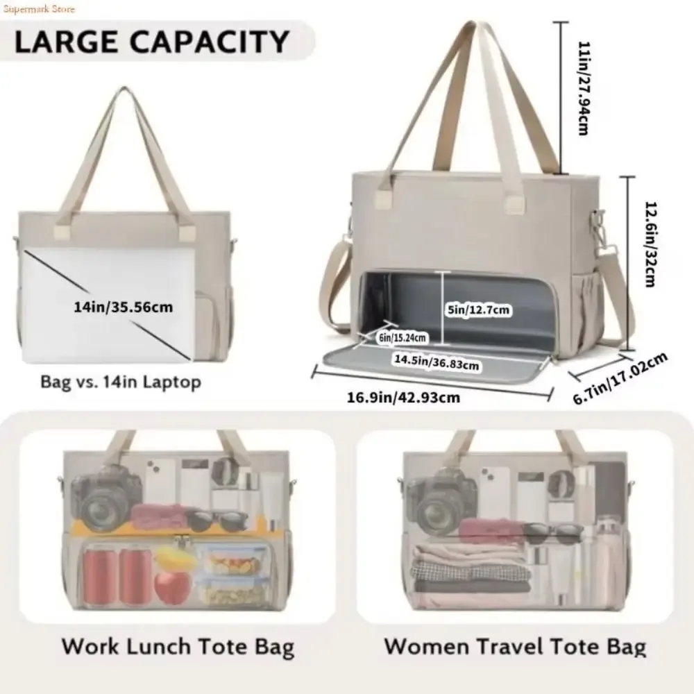 sac fourre-tout 2-en-1 isotherme grande capacité pour femme, avec compartiment pour ordinateur portable 15,6 pouces et compartiment repas, sac à main pour le travail