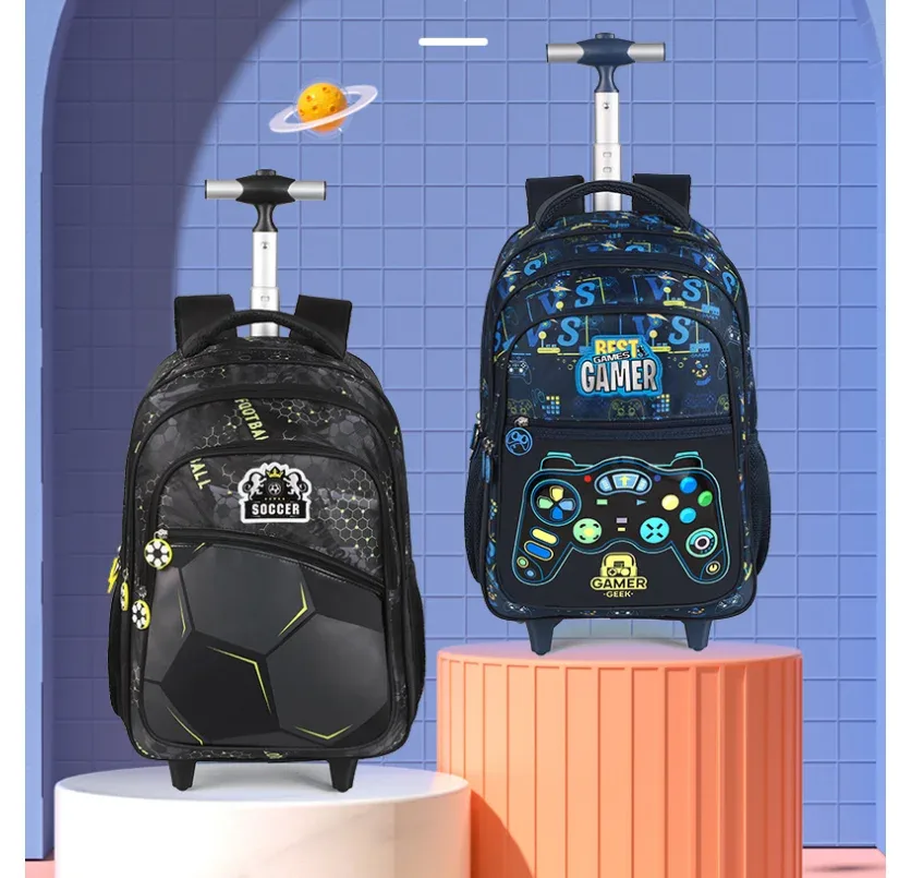sacs à roulettes pour garçons, sac à dos d'école à roulettes avec roulettes pour garçons, ensemble de sacs à dos à roulettes pour école de football, sacs de bagages de voyage pour enfants