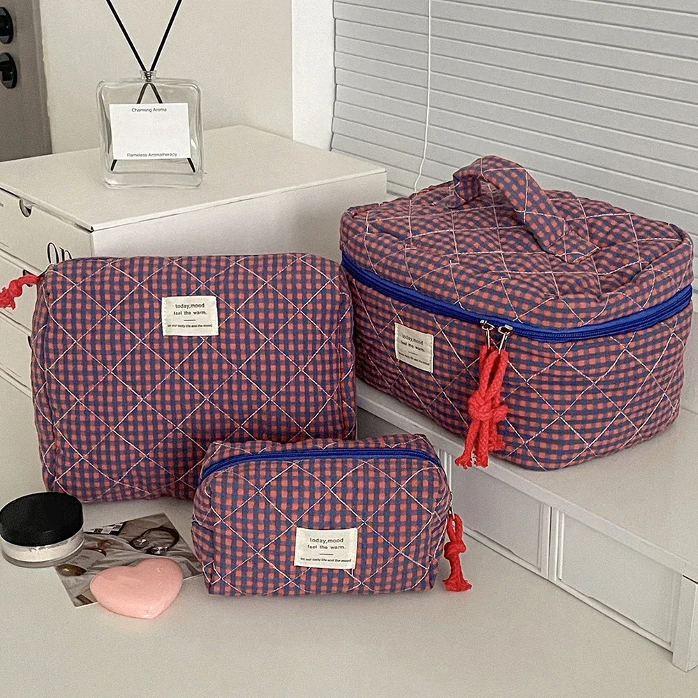 organisateur voyage polyester treillis diamant lavande relief boîte femmes maquillage compression sacs cosmétiques trousse toilette