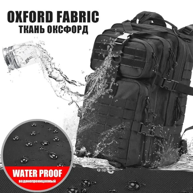 sac dos polyester noir bandes horizontales poche latérale patch américain survie plein air trekkings capacité 36 55 litres