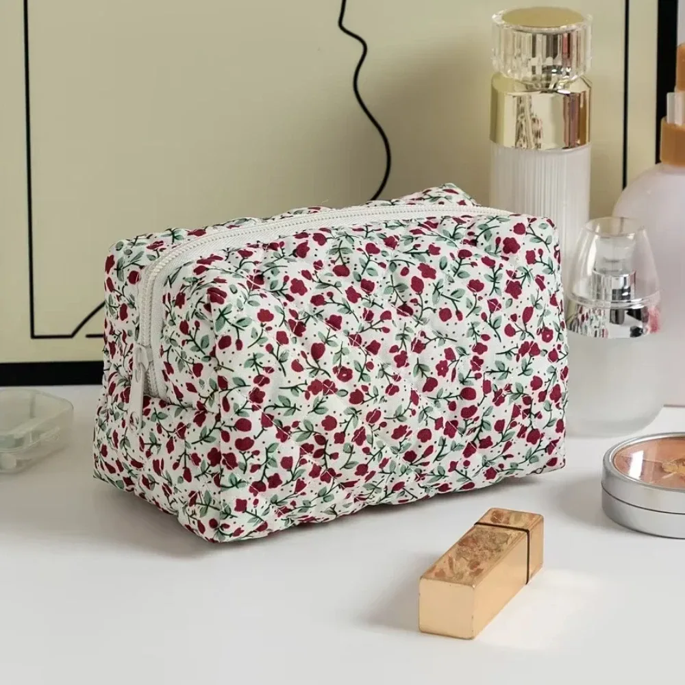 trousse de maquillage à imprimé floral pour femme, trousse de rangement pour rouge à lèvres, trousse à cosmétiques, trousse de beauté, trousse de voyage pour poudres de maquillage, trousse de toilette