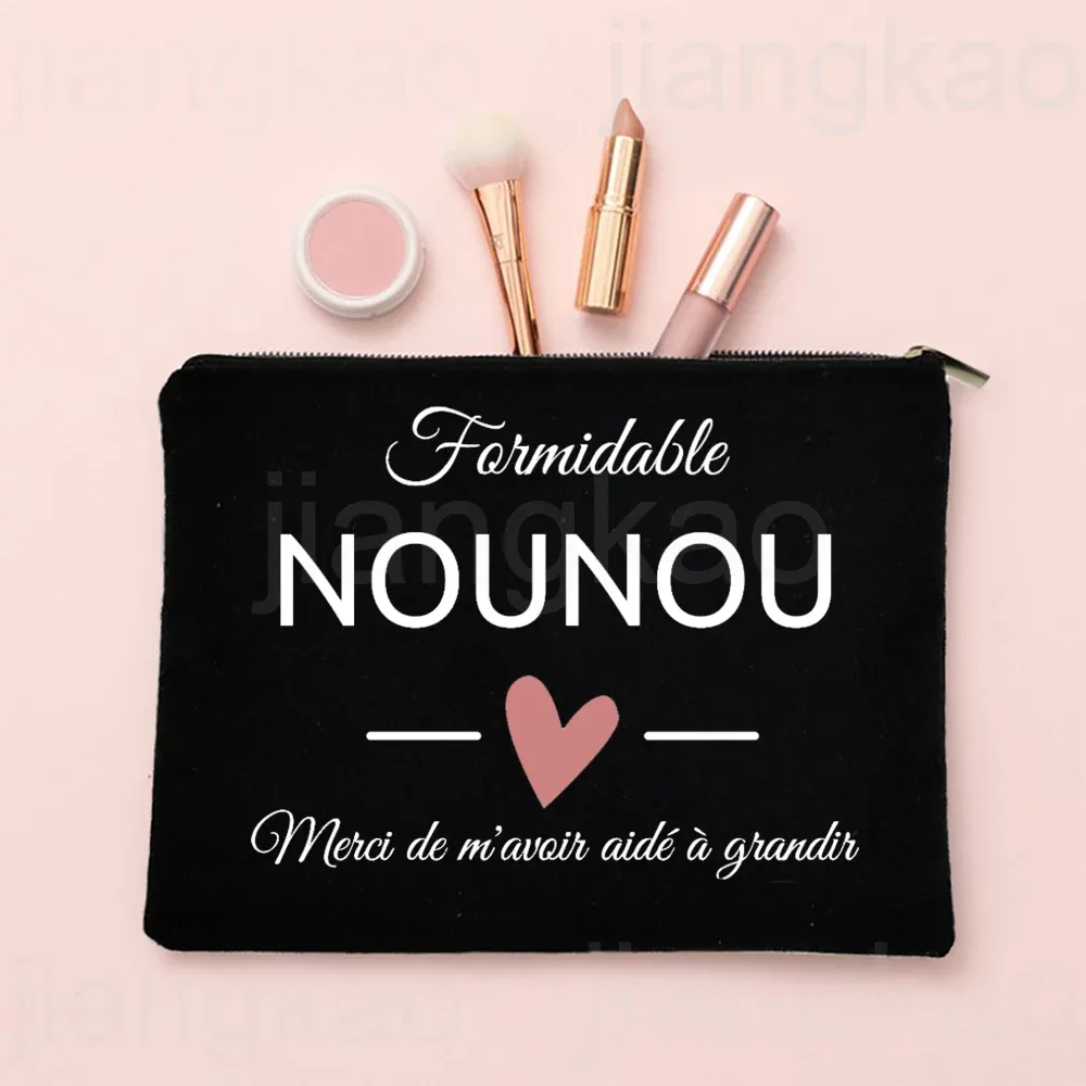 j'aime ma nounou, trousse de maquillage imprimée française, pochette de rangement de toilette de voyage, trousse à cosmétiques pour femmes, sacs à fermeture éclair, cadeau de remerciement pour nounou