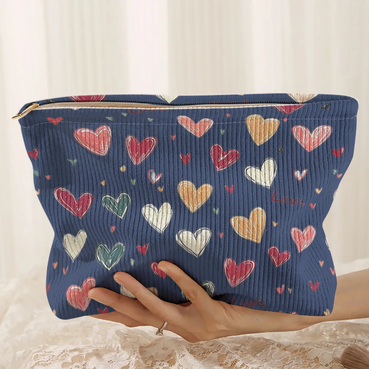 1 pièce, sac de rangement portable pour cosmétiques avec motif de cœur coloré, imprimé double face, sac de maquillage de voyage à fermeture éclair